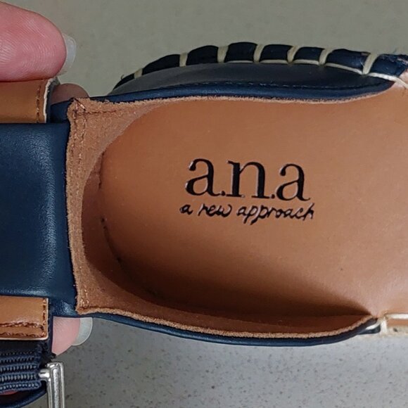 NWT A.N.A. Blue/White Multi Stripe Sandals with Ankle Strap Women's Size 8 - Picture 5 of 13